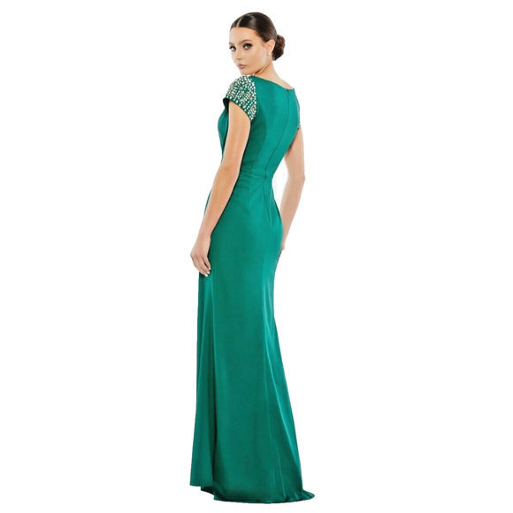 Mac Duggal Bateau Neck Embellished Cap Sleeve Gown #55718 Emerald Green, Sz 10 - Picture 2 of 16